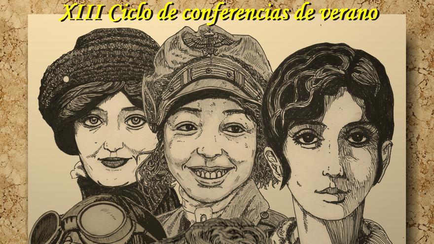 Cartel de las conferencias sobre las pioneras de la aviación en Sigüenza (Guadalajara)