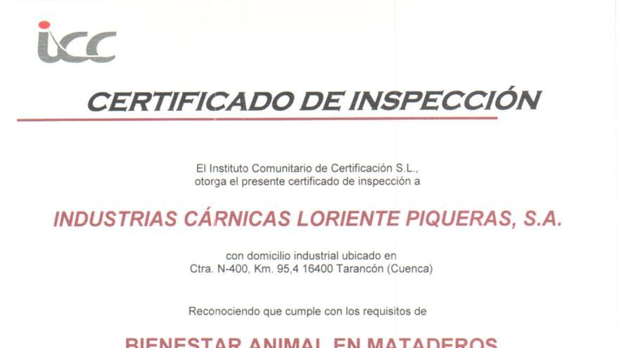 Certificado del Instituto Comunitario de Certificación para Incarlopsa