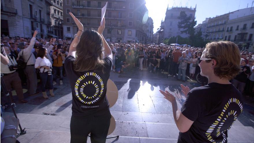 Una de las concentraciones celebradas en la plaza de la Virgen de Valencia convocada por la AVM3J
