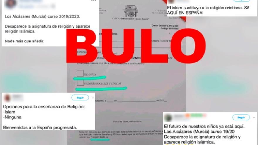 No, un colegio de Los Alcázares (Murcia) no ha retirado la asignatura de religión católica, ni ha sido sustituida por la islámica