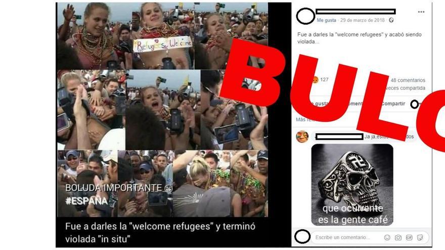 No, esta mujer a la que atacaron no llevaba un cartel de "welcome refugees" ni estaba recibiendo a refugiados.