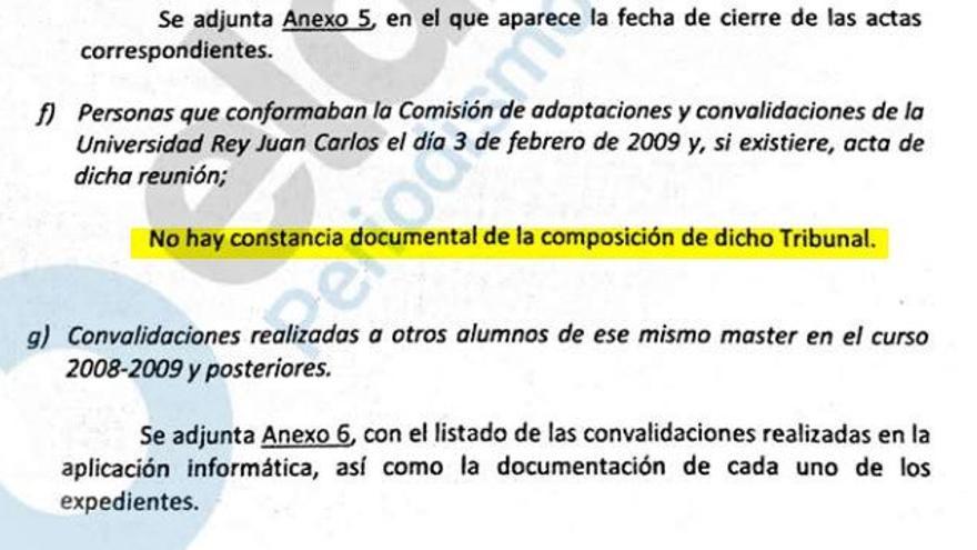 La Universidad informa a la jueza de que no hay rastro del tribunal ni del acta de convalidaciones de Pablo Casado