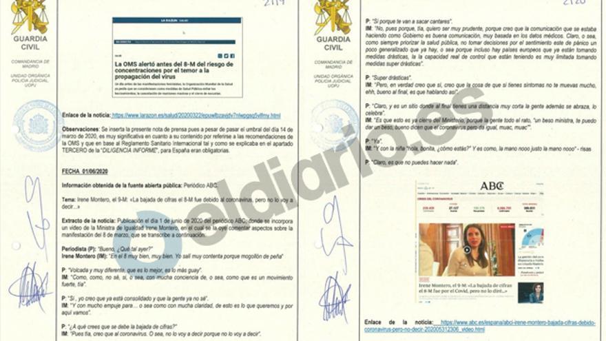 Captura del informe de la Guardia Civil con la inclusión de la publicación de 'Abc' sobre el 'off the récord' de Irene Montero 