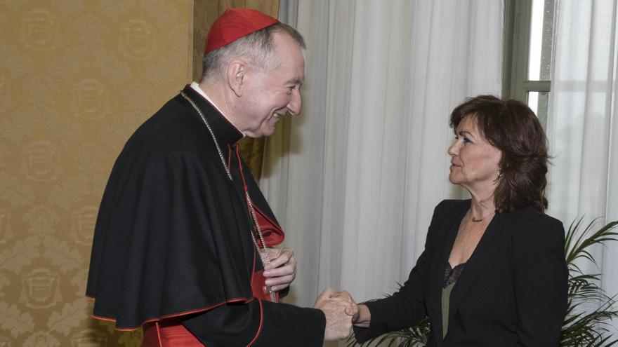 La vicepresidenta, Carmen Calvo, en su reuniÃ³n con el nÃºmero dos del papa, Pietro Parolin, en el Vaticano.