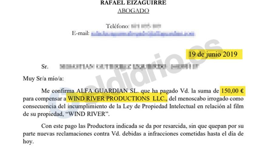 Comunicación del abogado Rafael Eizaguirre con un afectado por las cartas en la que le informa de que ha recibido correctamente el pago para una empresa disuelta meses antes.