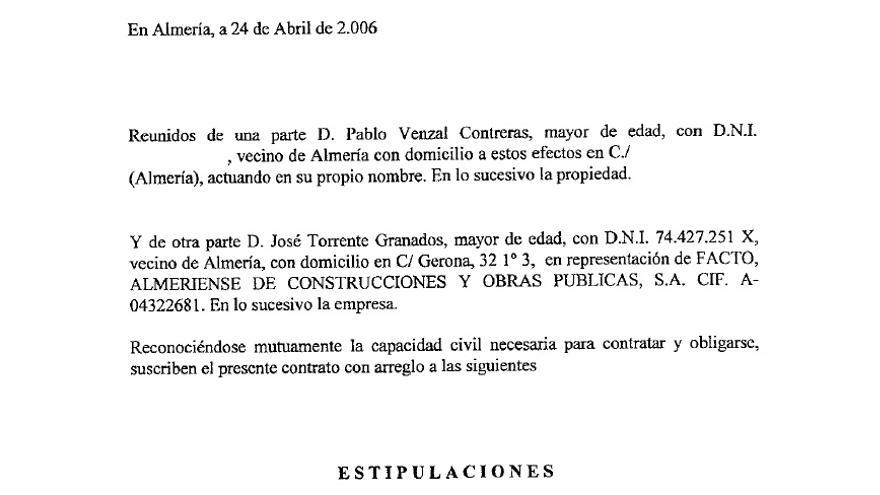 Contrato entre Pablo Venzal y Facto (se ha suprimido DNI y dirección)