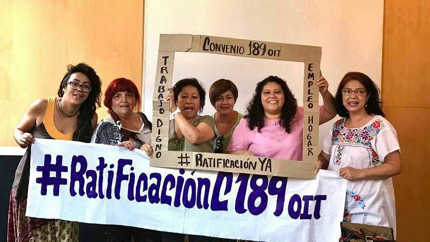 Empleadas del hogar piden la ratificación del convenio 189 de la Organización Internacional del Trabajo, que establece derechos básicos en el sector y la protección de sus trabajadoras. Imagen cedida/ApS 