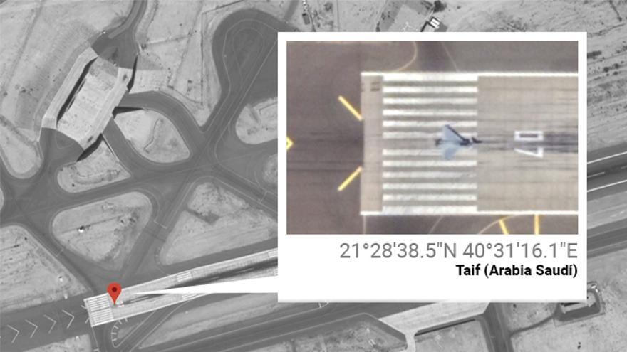 Un Eurofighter saudí a punto de despegar, geolocalizado en la base del Rey Fahad, en el oeste de Arabia Saudí, el pasado 23 de abril de 2019.