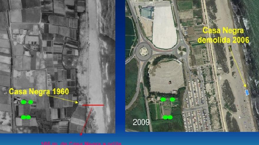 Evolución de la línea de playa en La Casa Negra de 1960 a 2006