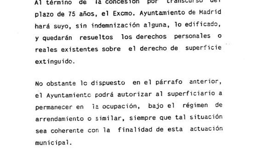 Fragmento del pliego original del Ayuntamiento de Madrid del Plan 18.000