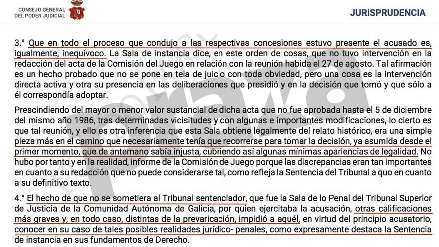 Fragmento de la sentencia del Supremo contra Barreiro Rivas por el juego de boletos