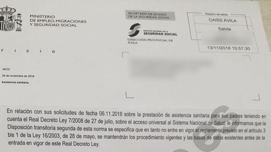 El INSS deniega la tarjeta sanitaria de Guadalupe (nombre ficticio). 
