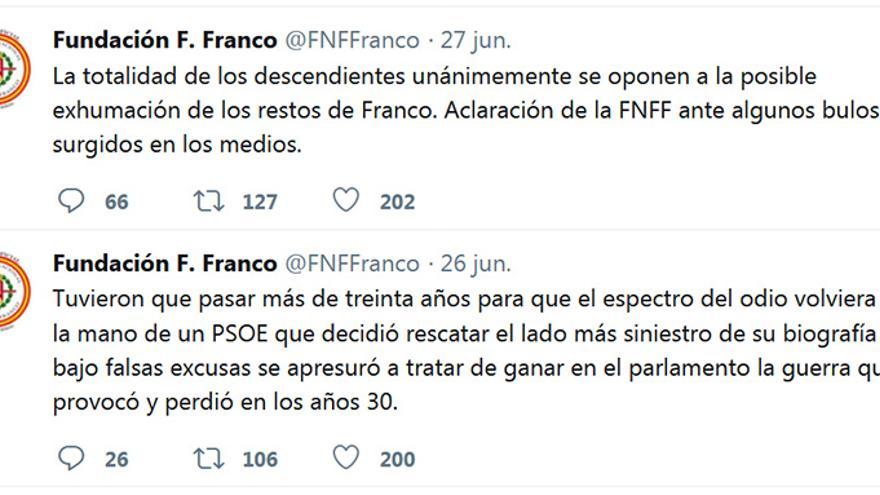 Mensaje en la red social Twitter de la Fundación Franco.