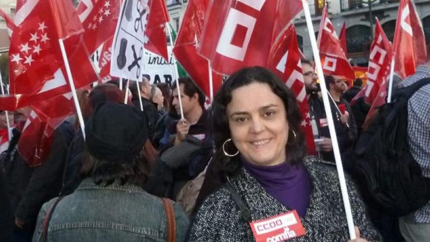 Milagros de la Morena Lucas, en una manifestación de Comisiones Obreras. 