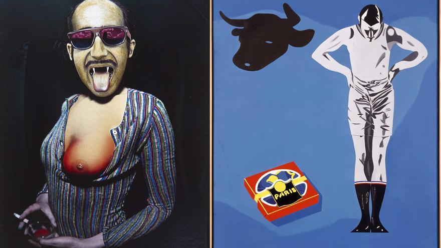 A la izquierda: 'Mullereta' (1975), de Jorge Rueda. A la derecha: 'Sí, sí entraremos en el Mercado Común' (1971), de Eduardo Arroyo
