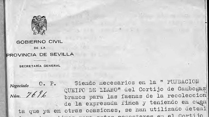 Petición de presos para trabajos forzados en el cortijo de Gambogaz en 1939. | JOSÉ MARÍA GARCÍA MÁRQUEZ