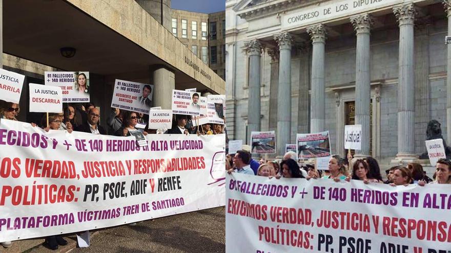 Protestas de víctimas de Angrois ante el juzgado y ante el Congreso de los Diputados