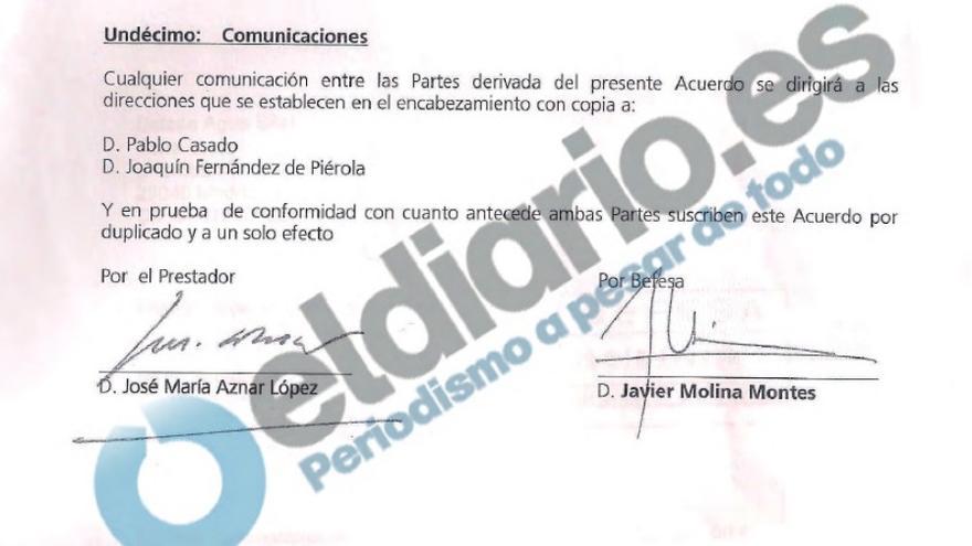 Punto 11 del contrato entre José María Aznar y una filial de Abengoa sobre adjudicaciones en Libia