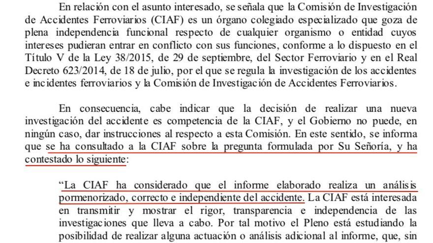 Respuesta de la CIAF a una pregunta del BNG en el Congreso