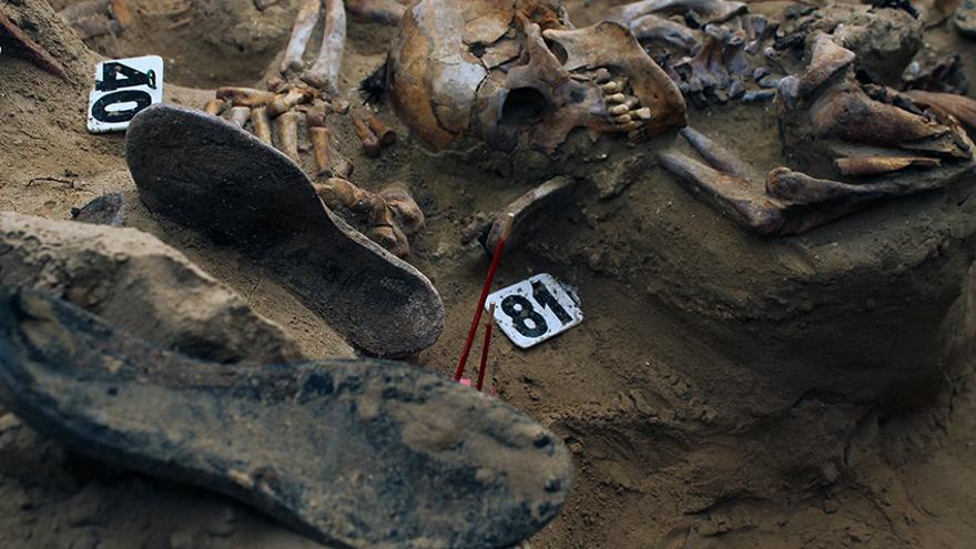 Restos óseos con evidencias de muerte violenta en la fosa de Puerto Real (Cádiz). | JUAN MIGUEL BAQUERO