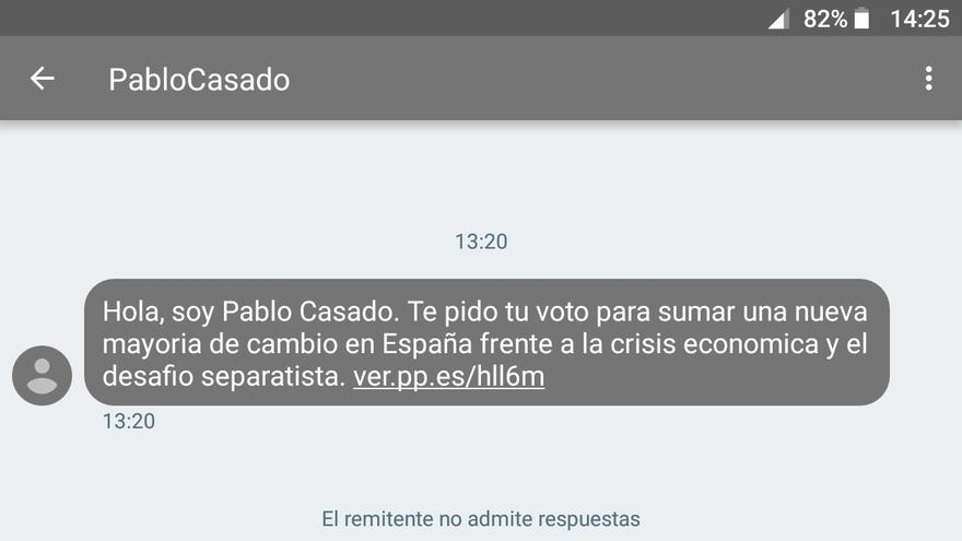 "Hola, soy Pablo Casado": el PP pide el voto de forma masiva por SMS a pocas horas de las elecciones  SMS-PP-mandado-viernes-masiva_EDIIMA20191108_0683_19