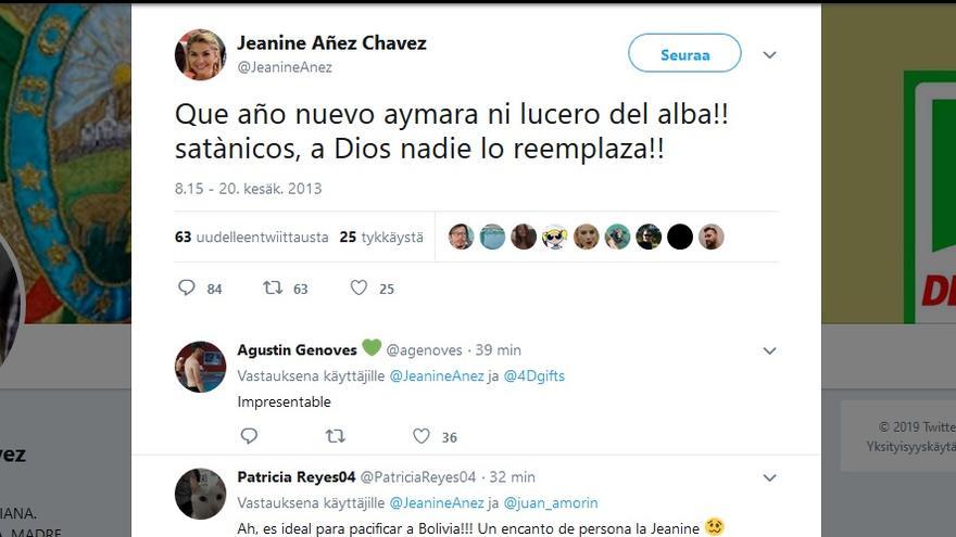 Tuit de Jeanine Áñez en 2013