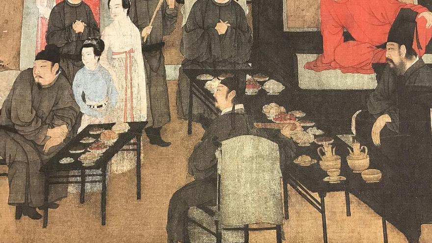 El banquete nocturno de Han Xizai, pintado por Gu Hongzhong entre el año 937-975