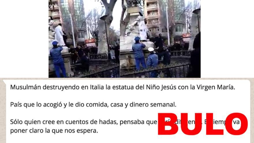 No, este vídeo no es la destrucción de una estatua del niño y la virgen en Italia a manos de un musulmán acogido
