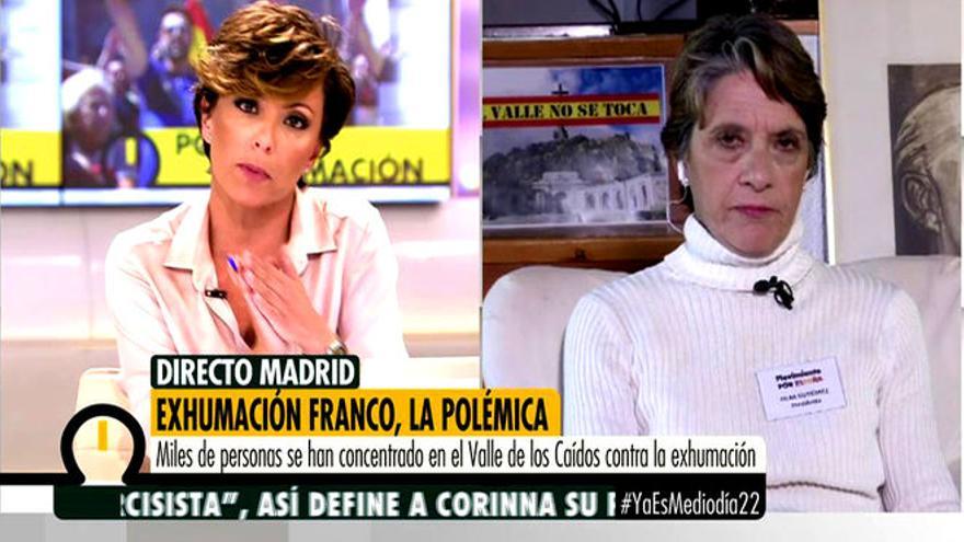 La franquista Pilar Gutiérrez interviene en el programa Ya es Mediodía de Telecinco.