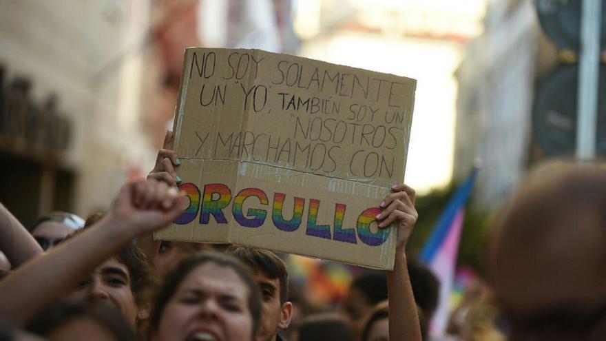 Un manifestante sostiene una pancarta durante la marcha del Orgullo de 2017