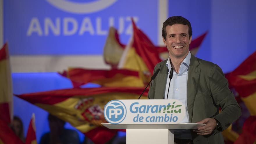 El presidente del PP, Pablo Casado, el domingo, en Málaga.