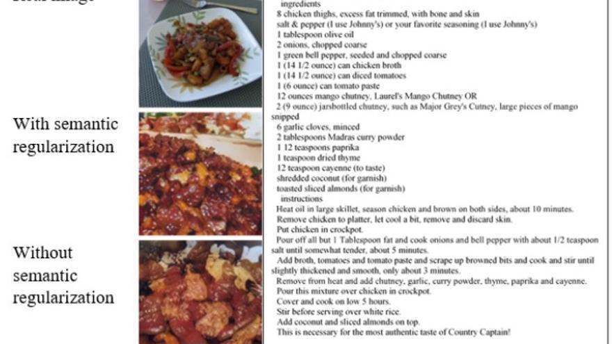 Una receta de curry con pollo y arroz. De arriba a abajo: imagen real, imagen vectorizada y sin vectorizar