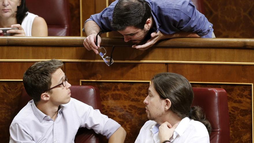 Íñigo Errejón, Pablo Iglesias, y Alberto Garzón en el Congreso