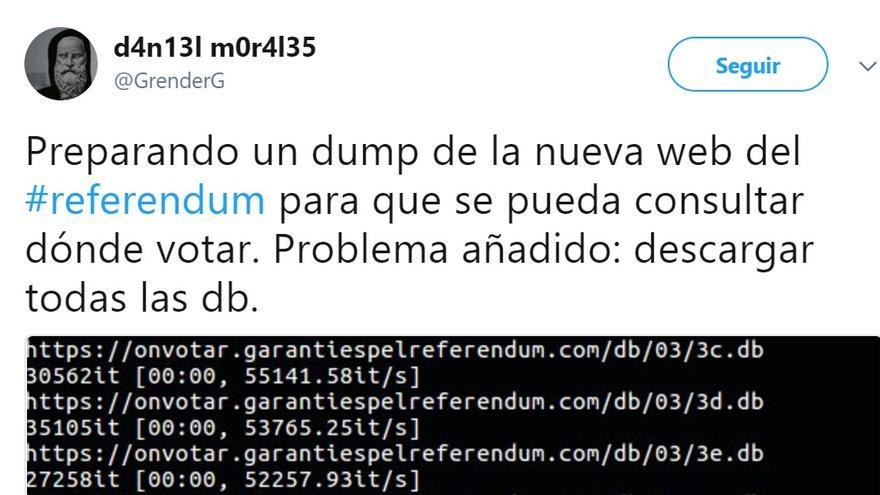 Mensaje de Daniel M. en Twitter sobre la forma de consultar la web del referéndum de Catalunya.
